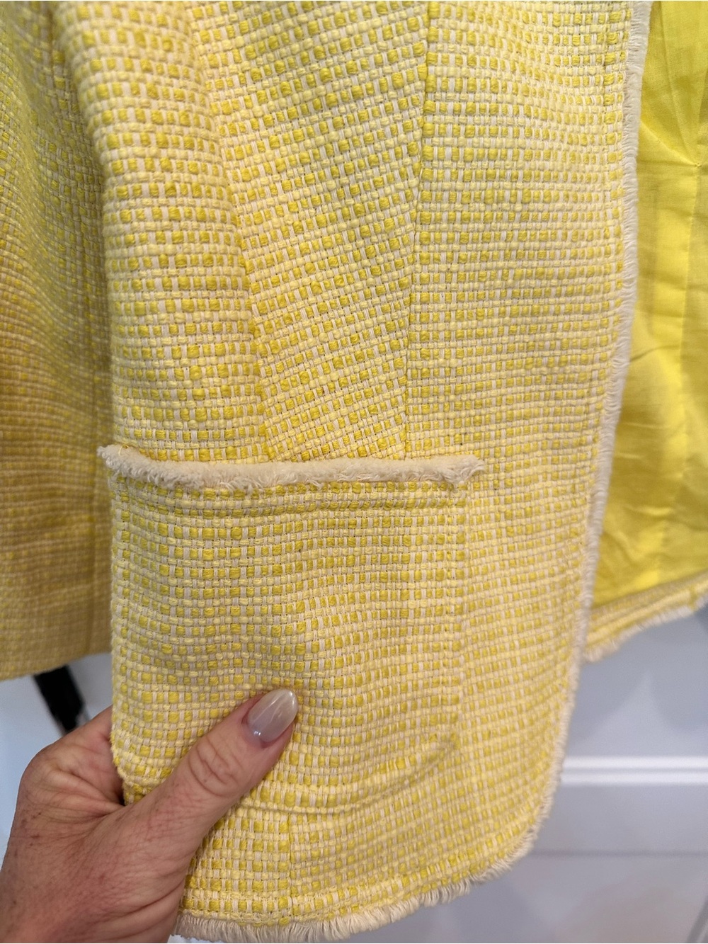 LOFT Lemon Yellow Tweed Collarless Blazer - Picture 2 of 2